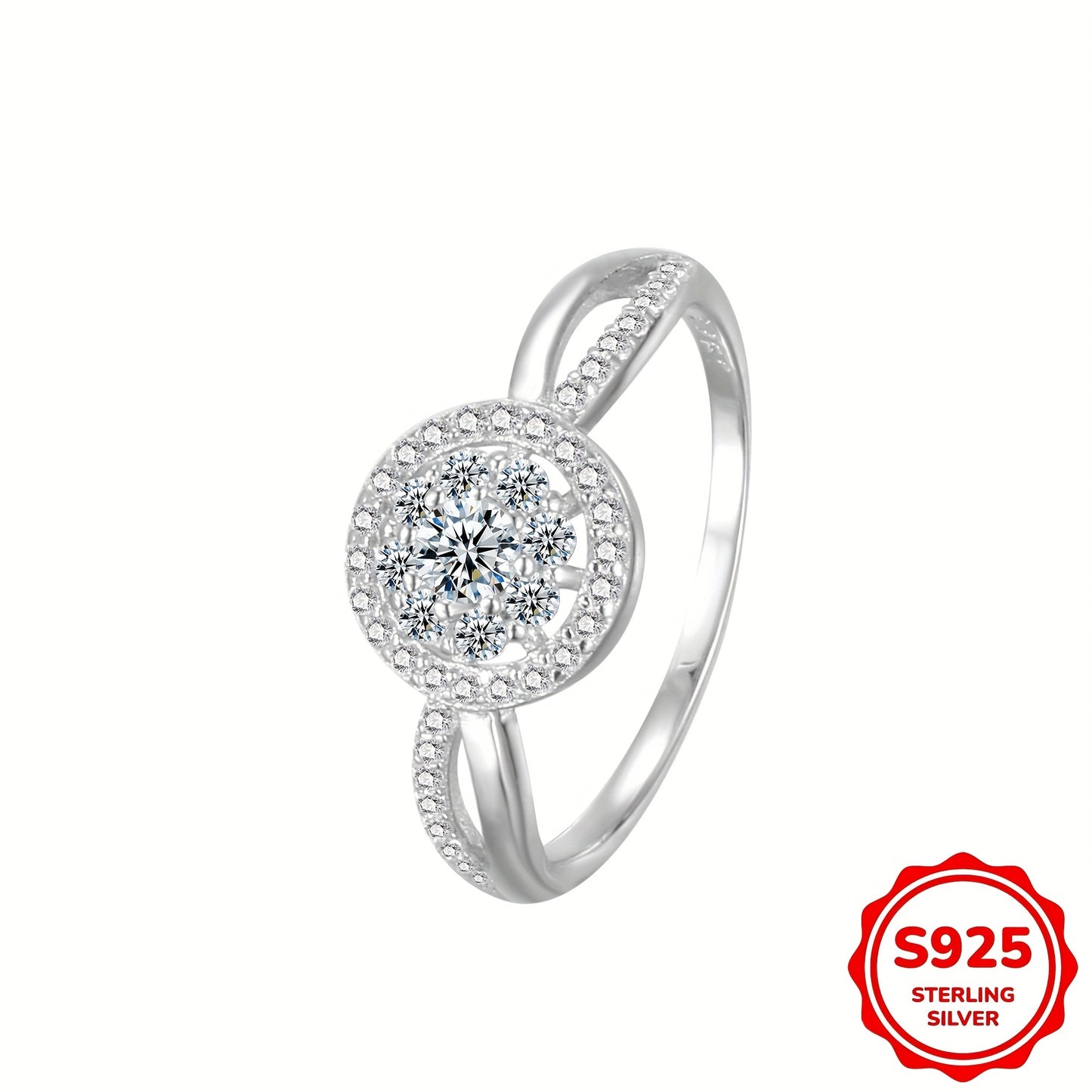 New European And American Style Shining S925 Pure Silver Classic Cubic Zirconia Ring for Women, a High-End Wedding Ring Perfect for Gifting (Silver Net Weight: 3.15G)