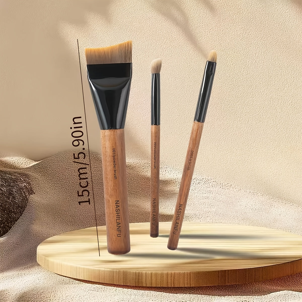 Kit 3 Pinceaux Maquillage Visage – Manche Bois & Poils Doux