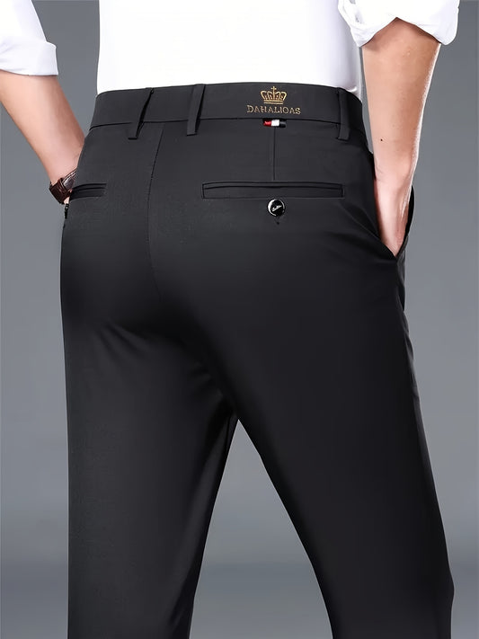 3pcs Pantalons Homme Business Casual – Stretch, Anti-Rides, Tout Saison, Logo, Zipper, Regular Fit