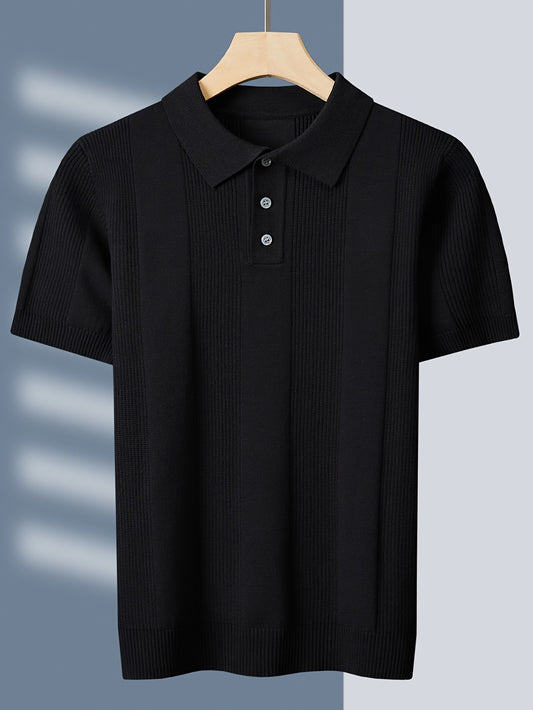 Tehan Men'S Slim-Fit Short Sleeve Shirt - Elegant Striped Collar Button-Front Blouse, All-Season Golf & Formal Wear, Office, Wedding, Knit, Wedding Attire, Classic Design, Stylish Top, Professional Men