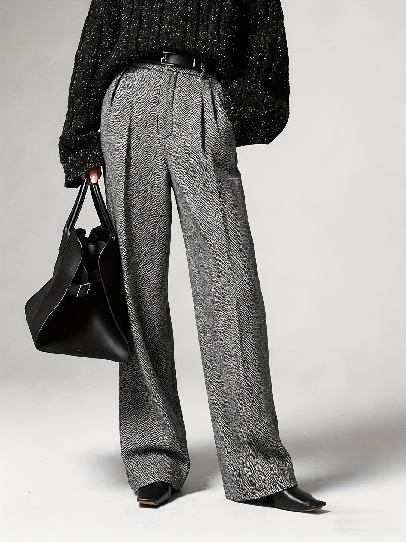 Pantalon Femme Élégant – Motif Géométrique, Coupe Tailleur, Bureau et Semi-Formel, Sans Extensibilité, Tous Saisons