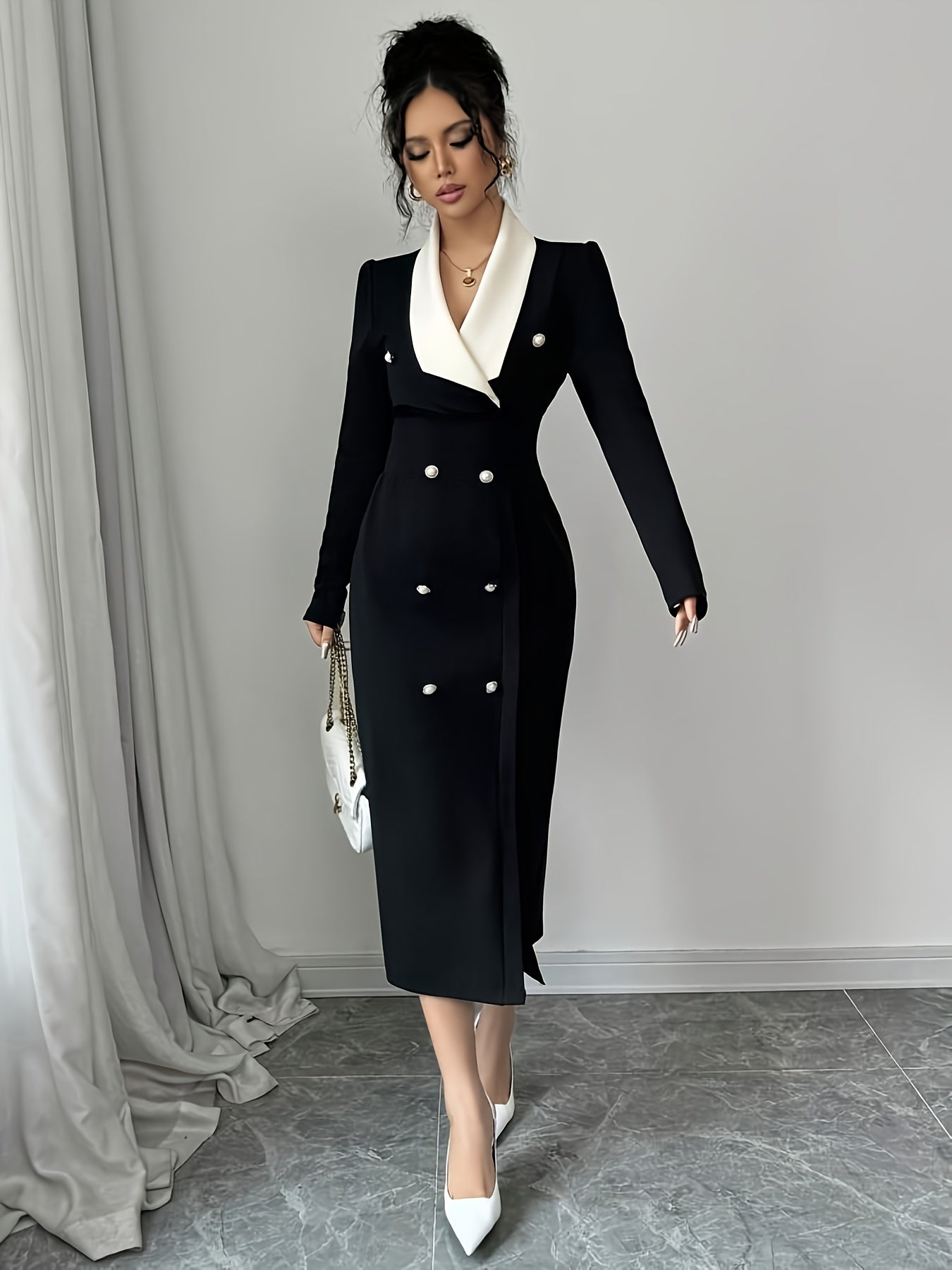 Women's Autumn and Winter Slim Fit Color Block Simple Casual Elegant Daily Dress m186