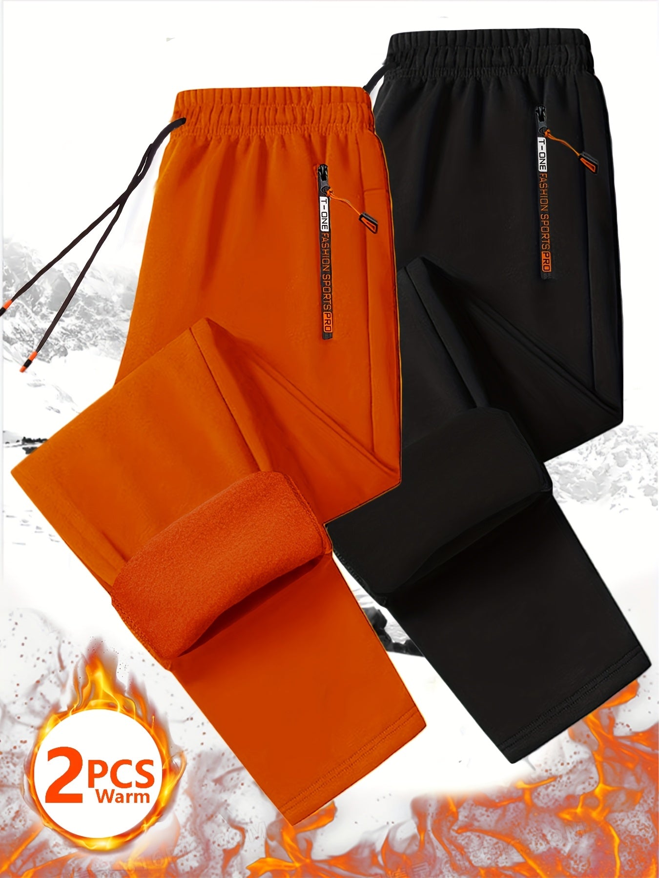 Pantalons thermiques en polaire pour homme (2 pièces) – poches zippées, taille à cordon, pantalons d’hiver chauds et résistants, idéals sport, course et activités extérieures, bleu marine, lavables à la main