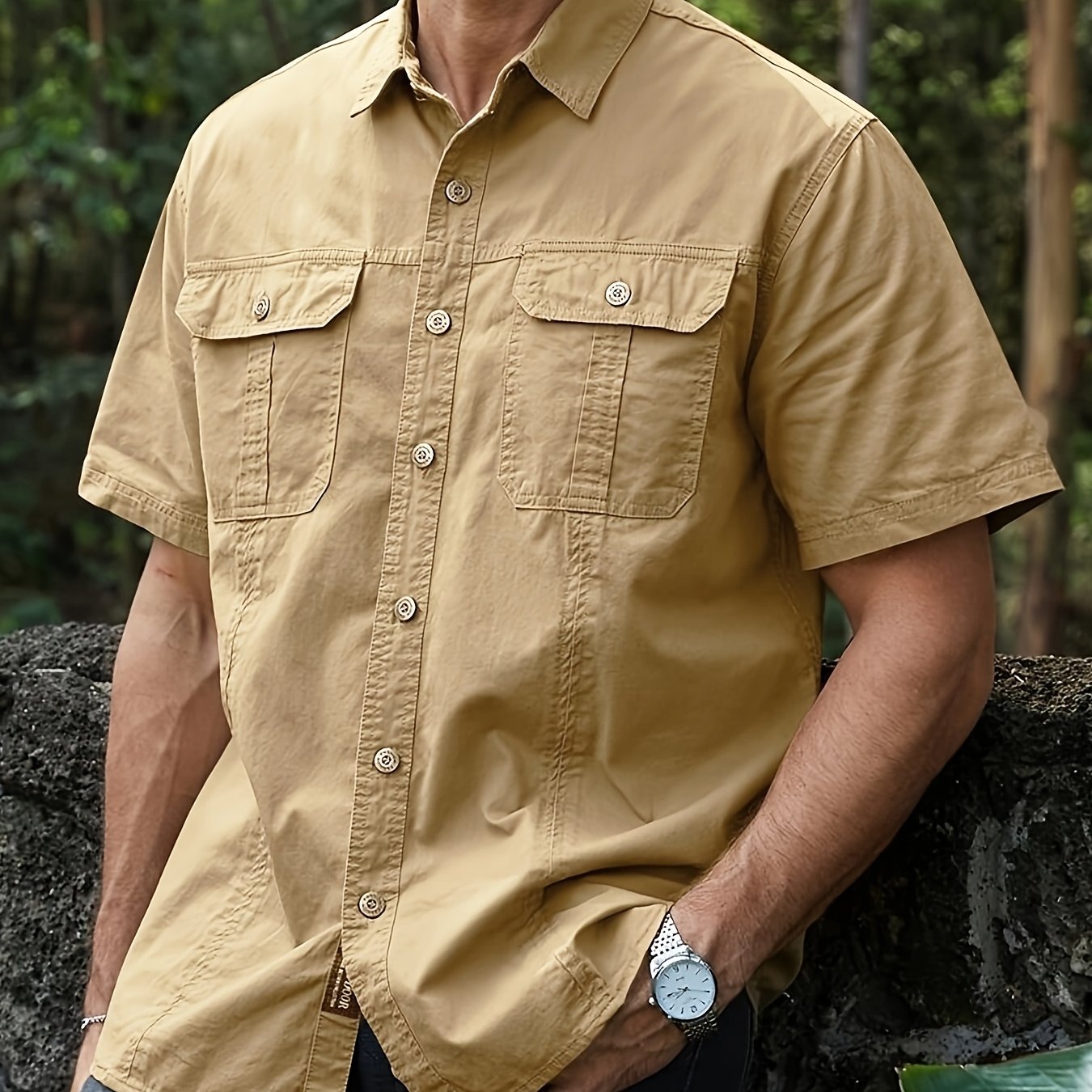 Summer New Men's Outdoor Casual Workwear Slim Fit Oversized Pocket Shirt