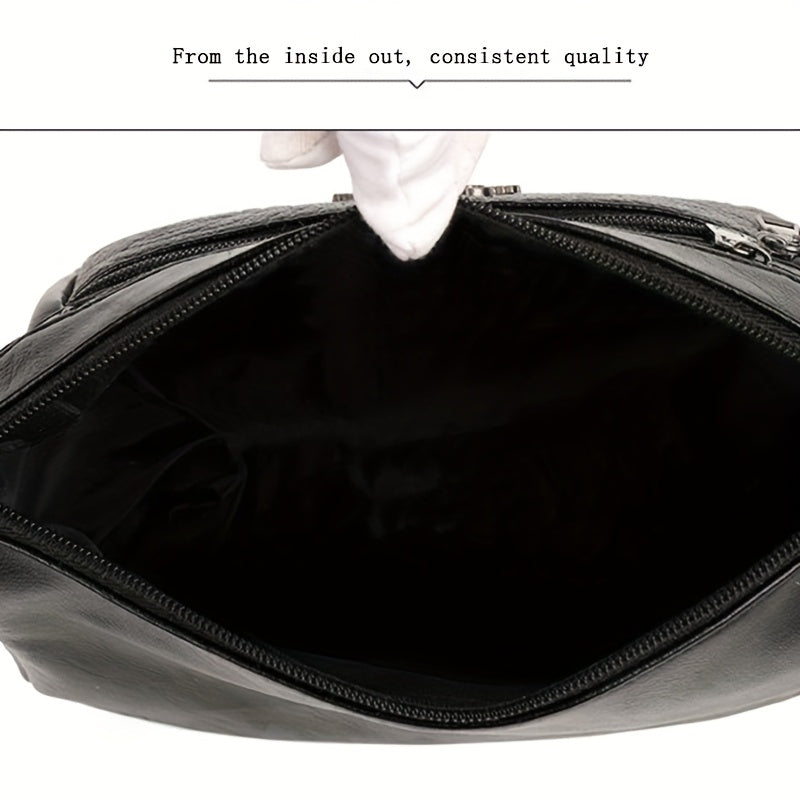 Sac Bandoulière Rétro Carré – Sangle Ajustable, Multiples Poches, Fermeture Éclair, Doublure Polyester Durable, Sac Décontracté pour Déplacements Quotidiens et Voyages, Noir, Pour Adolescent