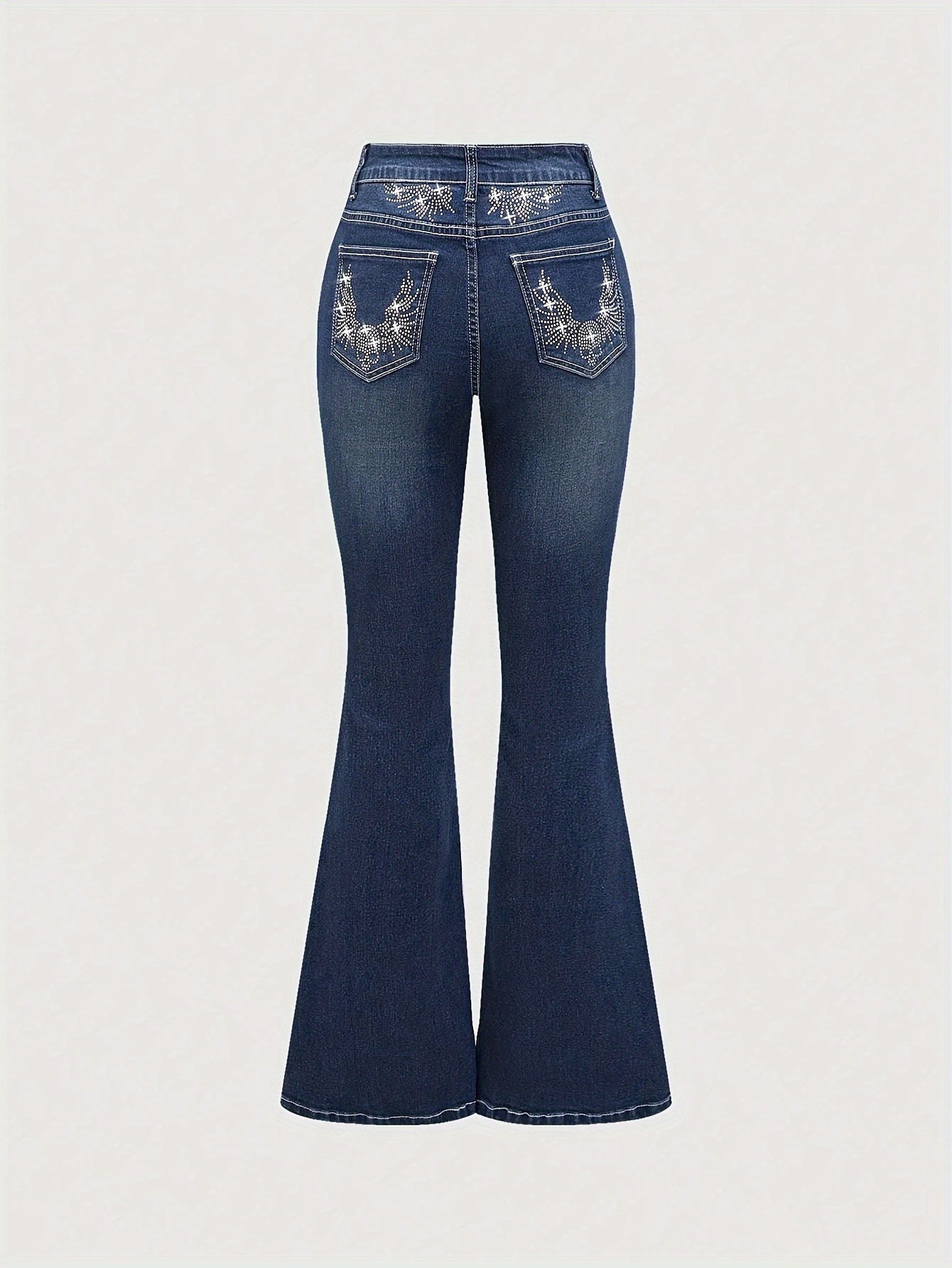 Jeans Femme Évasé Extensible Bell-Bottom Non Transparent Bleu Classique Lavable Décontracté et Formel Toute Saison Polyvalent