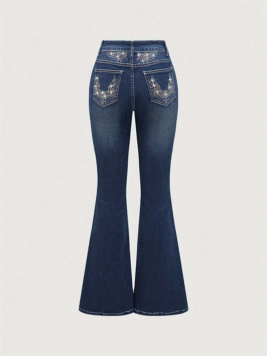 Jeans Femme Évasé Extensible Bell-Bottom Non Transparent Bleu Classique Lavable Décontracté et Formel Toute Saison Polyvalent