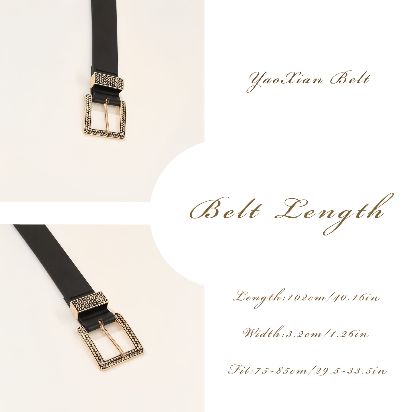 1 pc ceinture pour femmes – Boucle rétro dorée, ceinture en PU faite main, style luxe léger avec motif géométrique, polyvalente pour robes, jeans, tenues décontractées et formelles