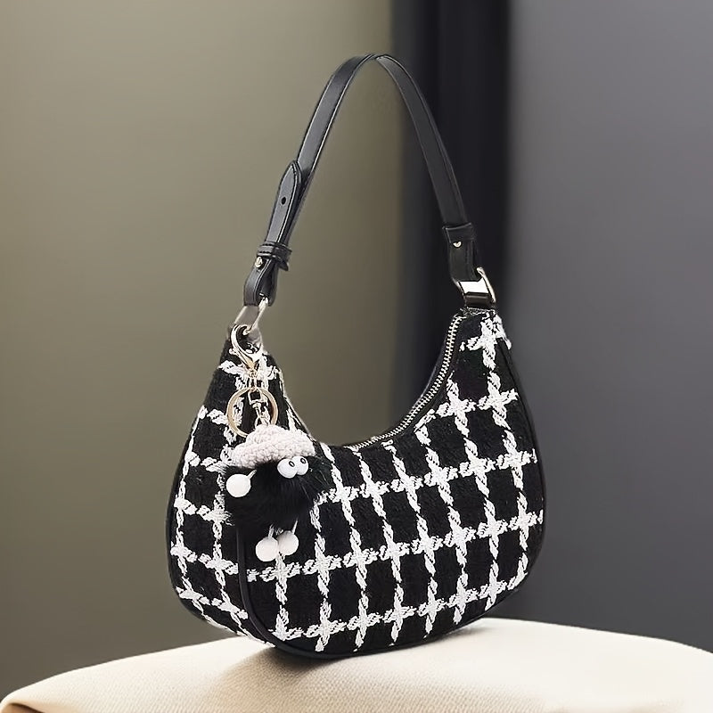 Sac bandoulière femme - Sac à main/bandoulière détachable à motif quadrillé, fermeture éclair, sac à main noir élégant et léger pour occasions décontractées et spéciales