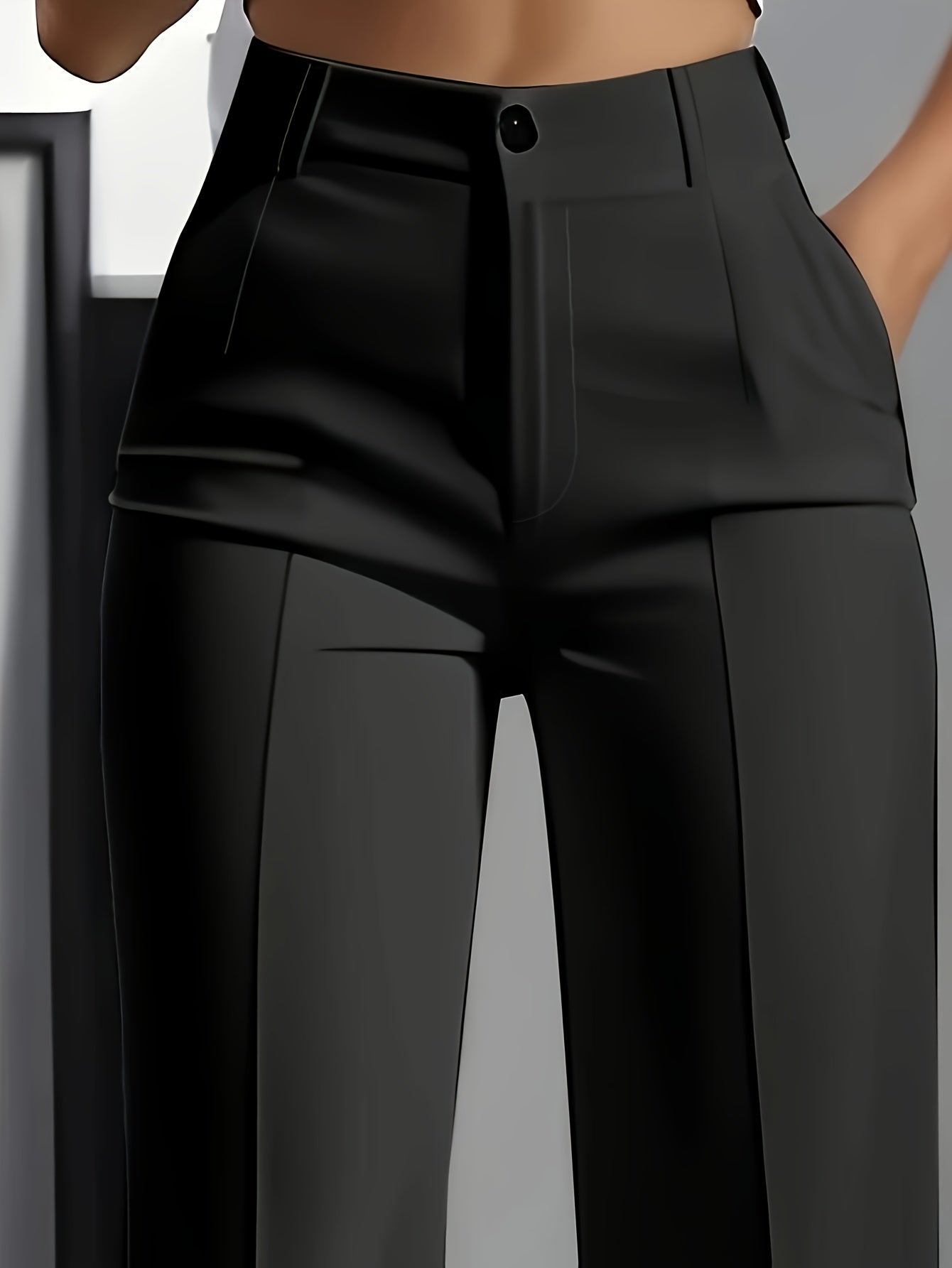 Pantalon Femme Élégant Blanc – Taille Haute, Boutons, Bureau et Décontracté, Tissu Non Extensible