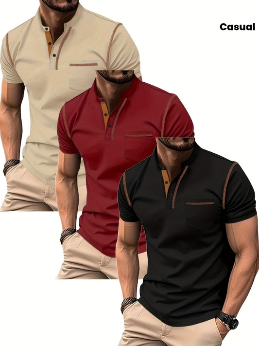 Lot de 3 Henley Manches Courtes – Tops Casual Golf & Tennis