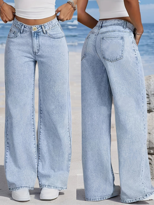 Jean droit stretch taille haute pour femme - Pantalon en denim stretch épais et opaque, grandes tailles disponibles