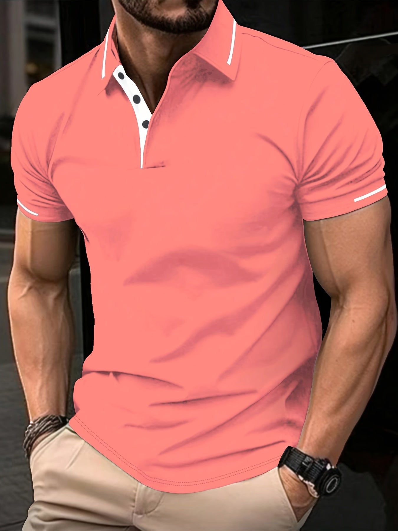 Men'S Fashion Casual Short Sleeve Polo Shirt | Solid Color with Rib-Knit Details, Regular Fit, Ideal for Business, Golf, Tennis Training