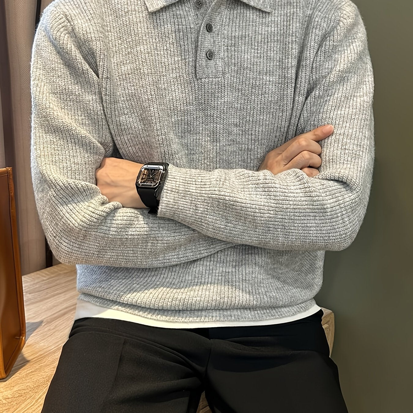 Men'S Casual Light Polo Shirt - Soft Stretch Knit Sweater with Button Front, Long Sleeve, Regular Fit for Fall/Winter, Office & Casual Attire - Everyday Essential, Winter Clothing, Classic Collar, Durable Construction, Stylis