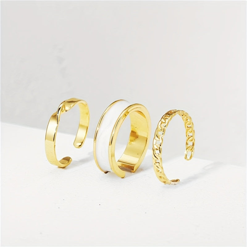 Lot de 3 Bagues Femme – Design Mode et Luxe Léger, Ouverture Ajustable, Style Bohème, Bagues Rondes Émaillées, Alliage de Zinc, Parfait pour Toutes Occasions, Quotidien, Vacances et Tenues Élégantes