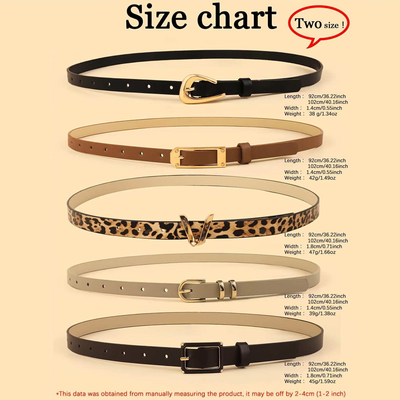 Lot de 5 ceintures en similicuir pour femme avec boucles dorées - Imprimé léopard bohème et texturé