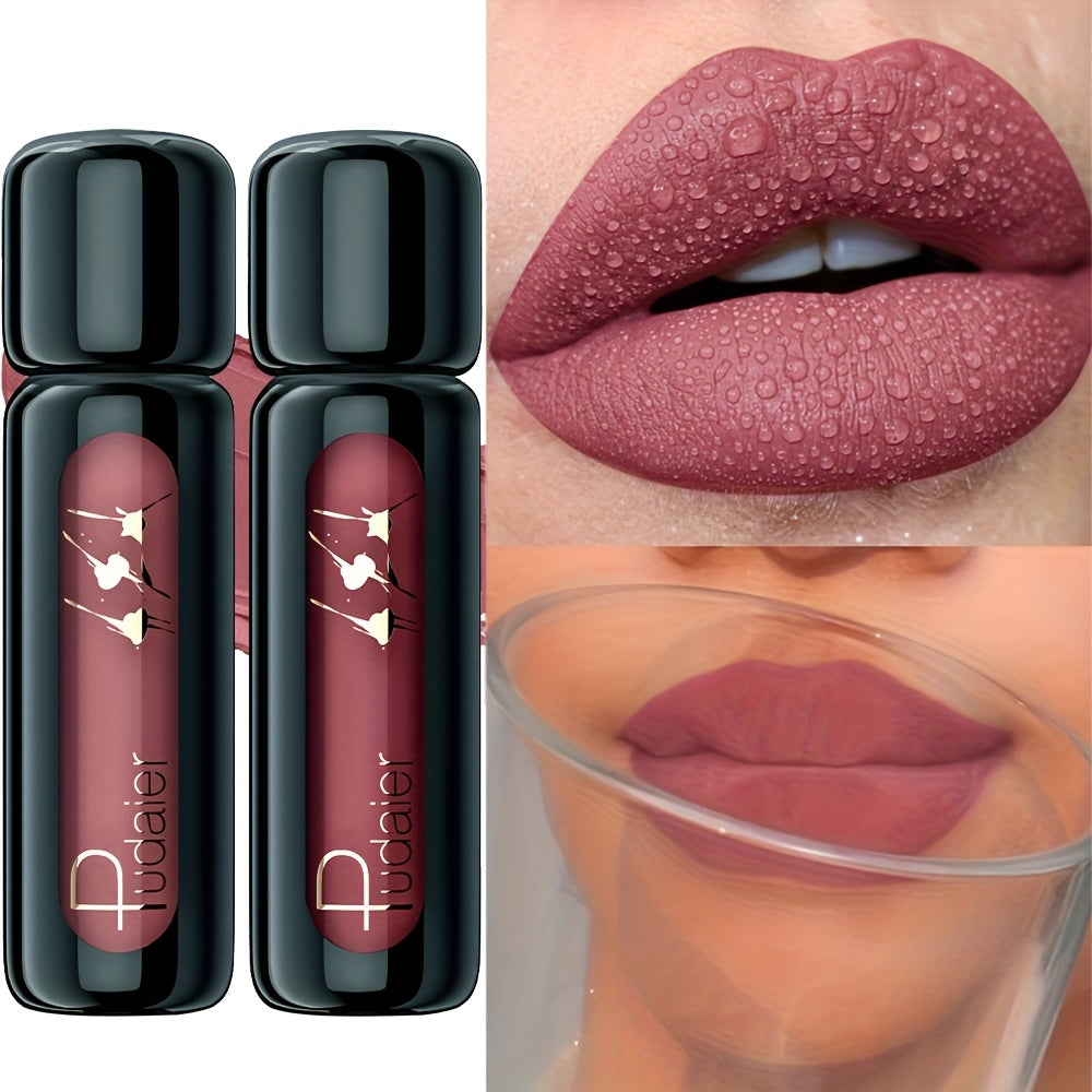 2pcs [Waterproof Lip Glaze] Waterproof Lip Glaze | Vibrant Colors, Not Sticky, Matte Reddish Brown Lip Glaze - Hydrating, High Pigmented Gloss - Perfect Smudge-Proof Romantic Gift for Valentines Day