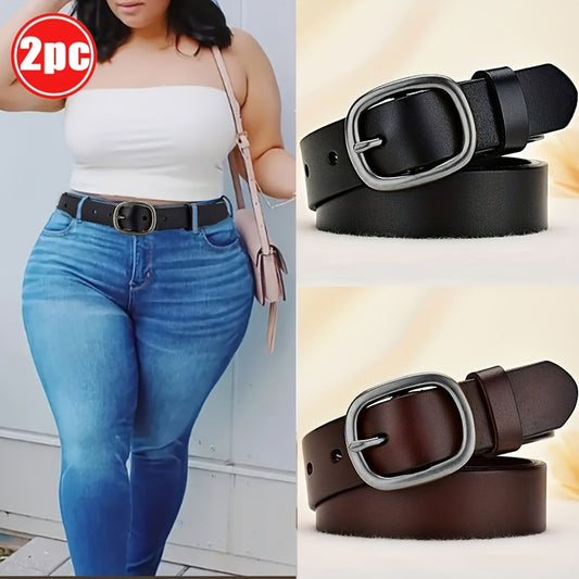 Lot de 2 ceintures grande taille pour femmes – Ceintures tendance, cuir véritable de qualité, boucle à ardillon, style vintage pour jeans