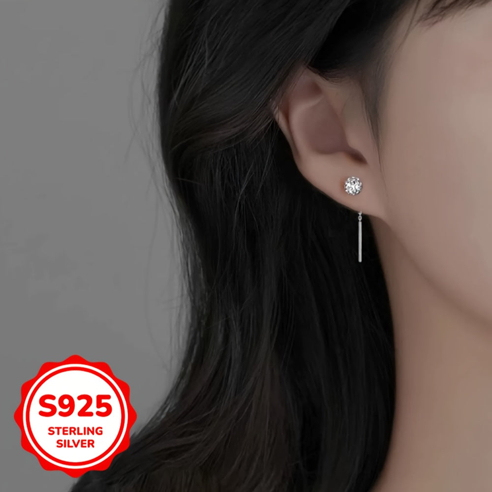 1 paire de boucles d’oreilles, argent sterling S925, plaqué argent ultra-brillant avec zirconia synthétique et zirconia cubique synthétique en forme de boule