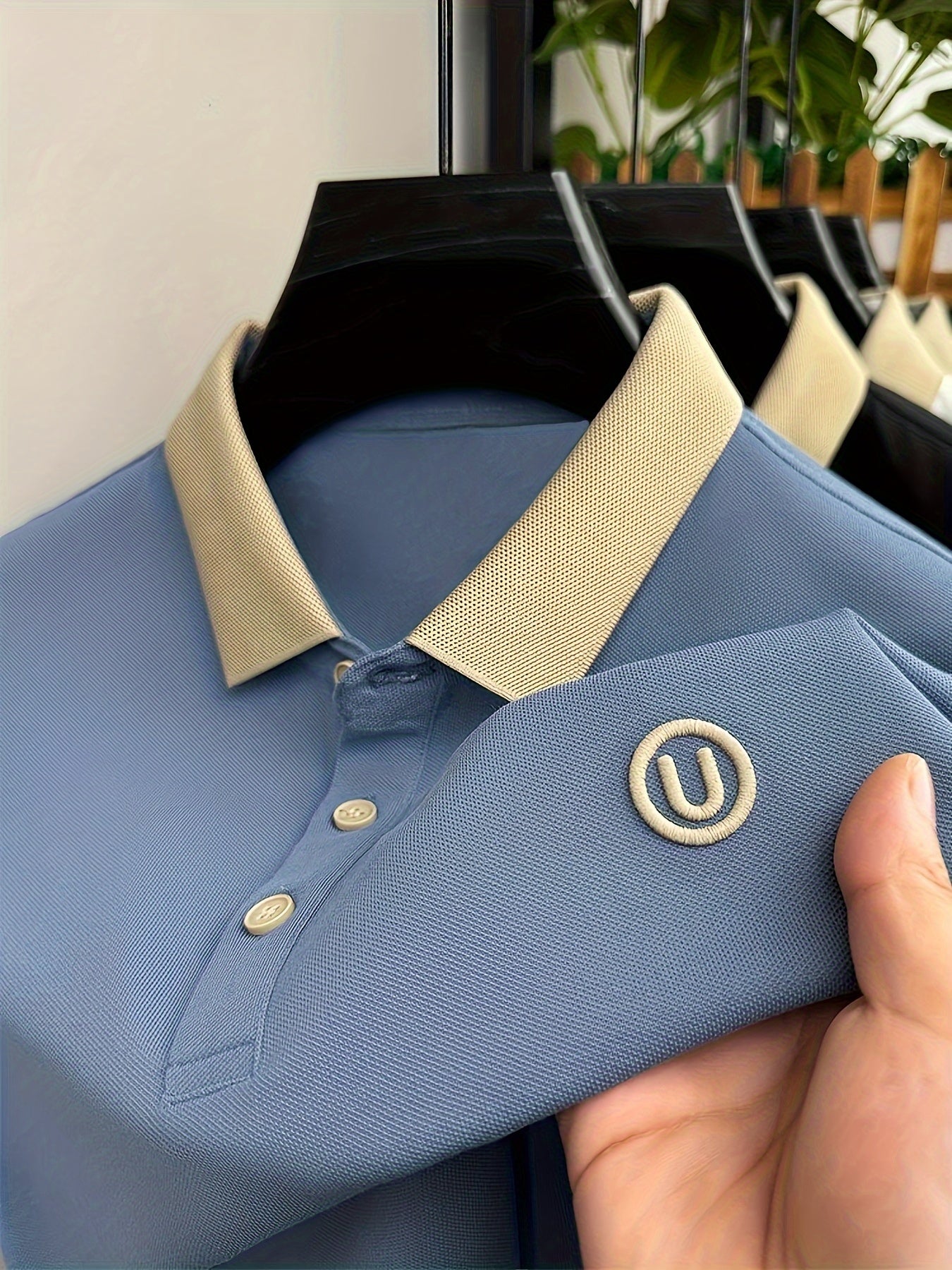 Men's Trendy Golf Shirt, Slightly Stretch Button Up Shirt, Comfy Top For Sport And Casual Wear