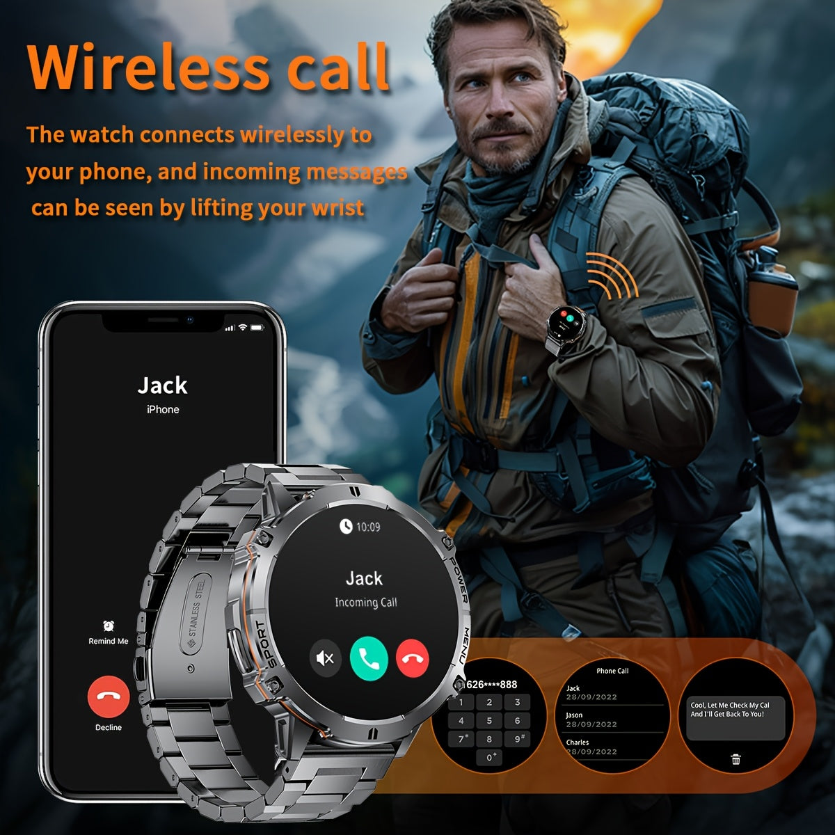 Montre Connectée  pour Homme – Appels Bluetooth, Écran AMOLED 4,39 cm, Batterie 900 mAh, 110+ Modes Sport, Tracker d’Activité, Télécommande Photo, Météo & Lecture Musique – Compatible iPhone/Android