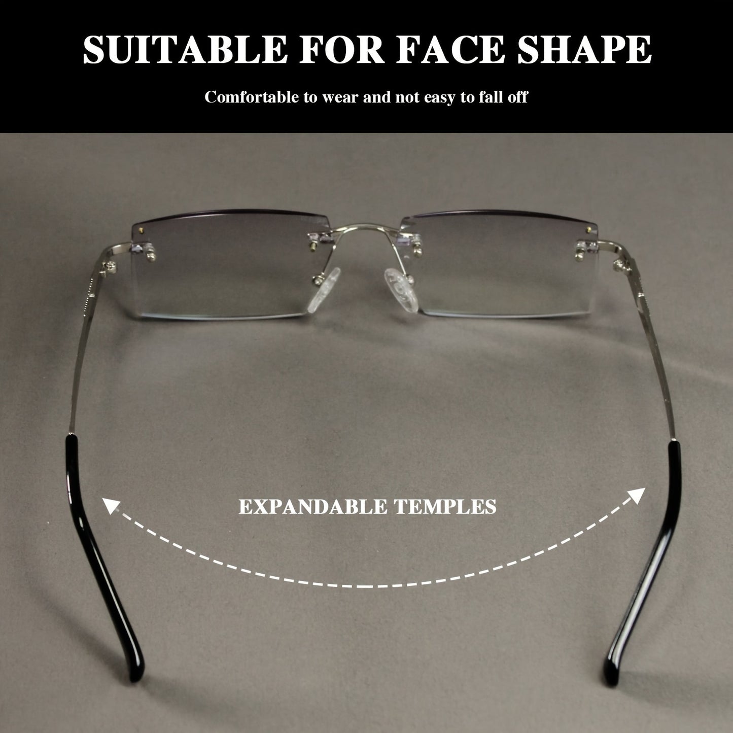 Premium Rimless Reading Glasses, High Definition Lenses - Men's fashionable presbyopia glasses with unique decorative temples, including glasses case and lens cloth, comfortable to wear, gift choice, also suitable f