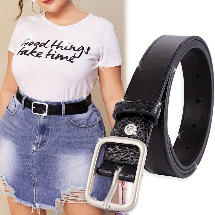 1 ceinture polyvalente pour femmes – Boucle carrée, grande taille, PU, boucle à ardillon réglable, adaptée pour jeans et robes, convient à diverses occasions