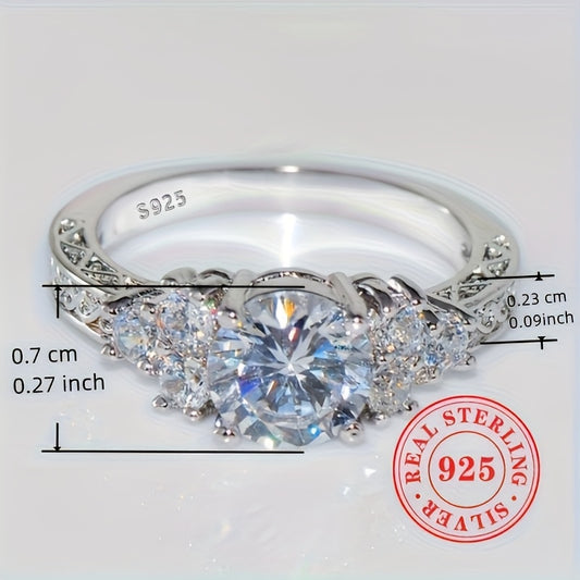 S925 Sterling Silver Sparkling Synthetic Zirconia Ring for Women, a Gift for Engagement Or Proposal Jewelry.