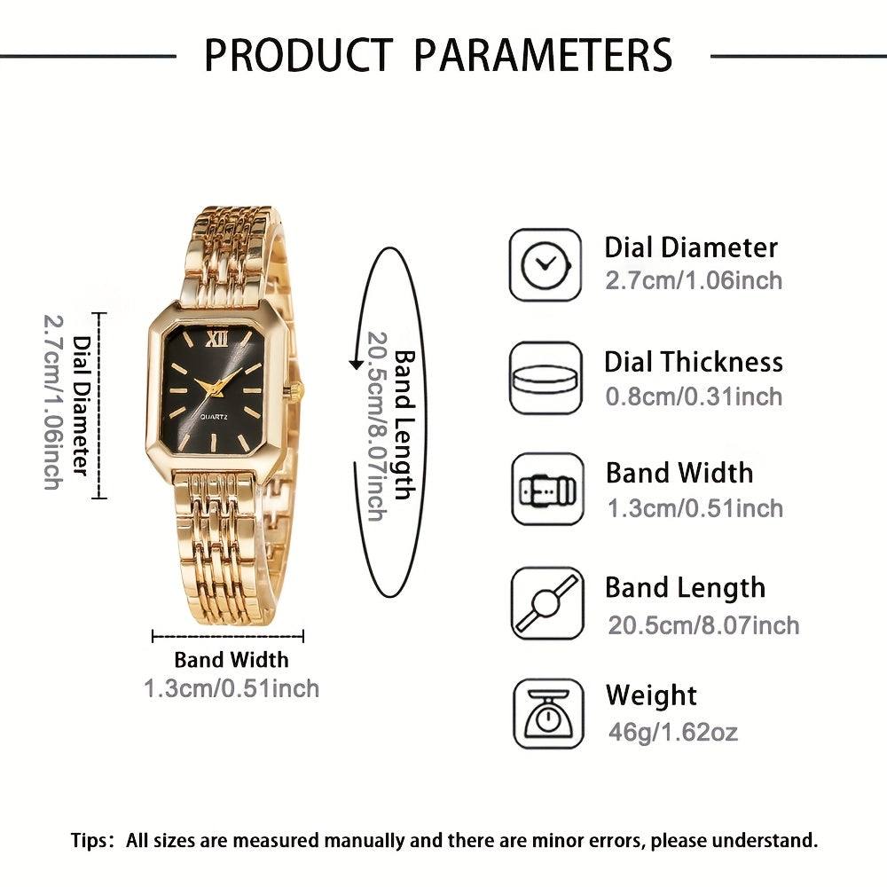 Coffret Cadeau Montre Femme – Lot de 2 Pièces Élégantes, Montre Style Classique avec Bracelet de Luxe, Cadran Rectangulaire Rétro, Bracelet Confortable en Alliage, Idéal Cadeau Famille et Amis, Parfait pour Pâques ou Tenues Décontractées