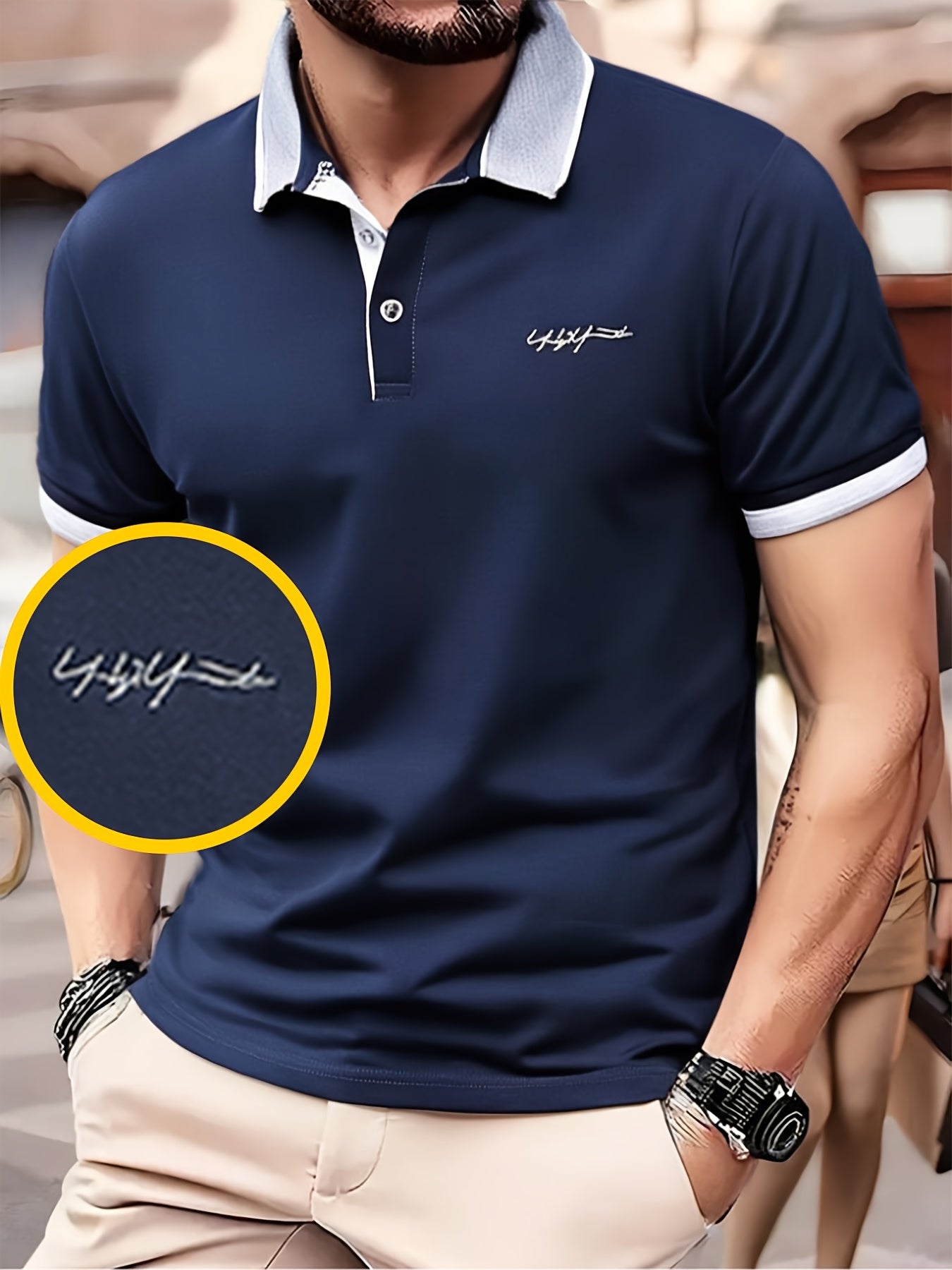 Men's Short Sleeve Shirt High-End Embroidered Summer Solid Color Top Casual Half-Sleeve Versatile Men's Clothing
