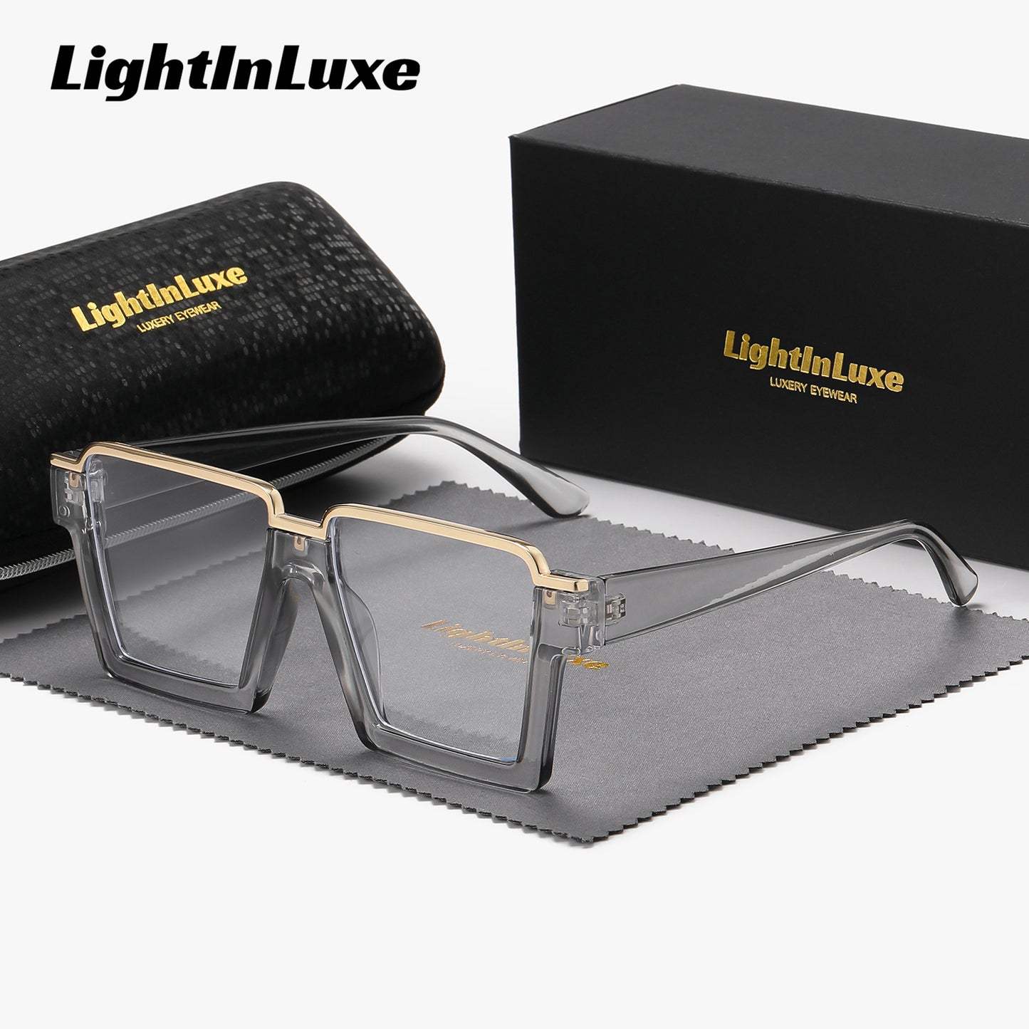 Lightinluxe Unisex Fashion Semi-Rimless Transparent Eyewear, Casual Square Clear Eyeglasses