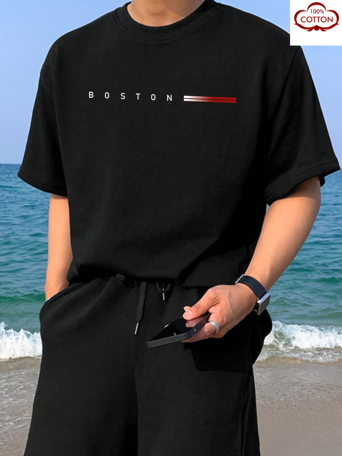 Men's Heavyweight 100% Cotton T-Shirt with Boston Terrier Print - Twist-Detailed Round Neck Short Sleeve Casual Tee Suitable for All-Season Wear - Machine Washable Comfortable Everyday Top for Men (Men's Fashion)