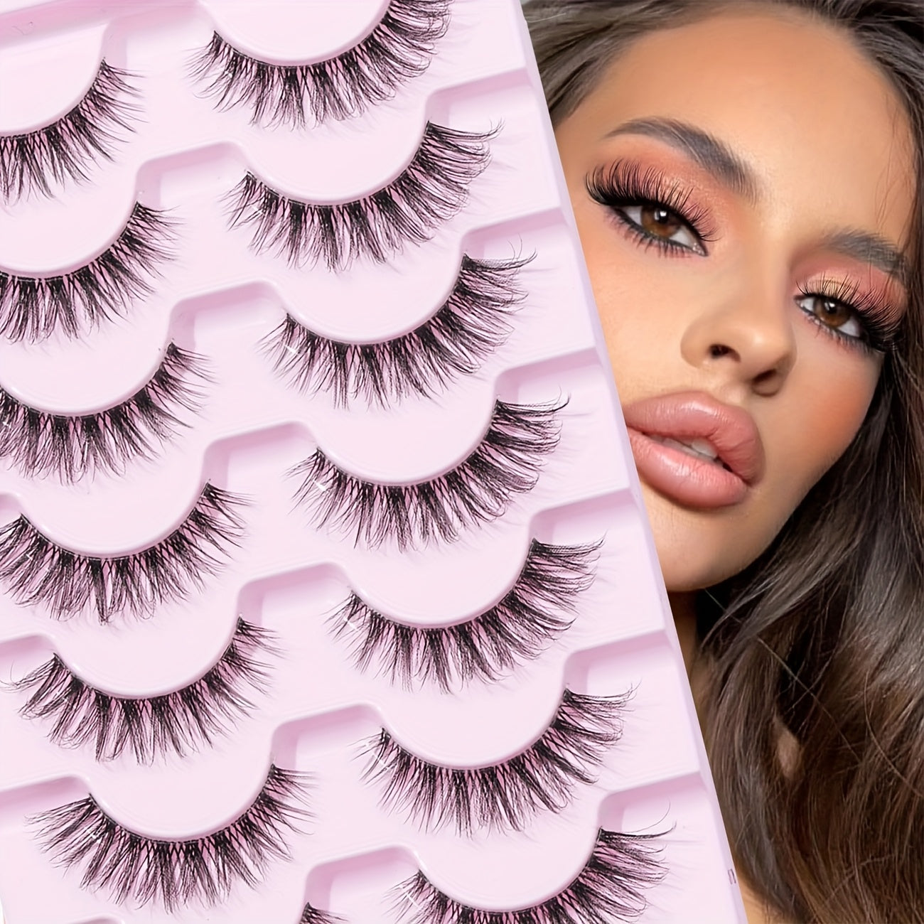 7 Paires de Cils Postiches Naturels – Style Croisé Queue de Poisson, D Curl, Base Transparente, Effet Naturel