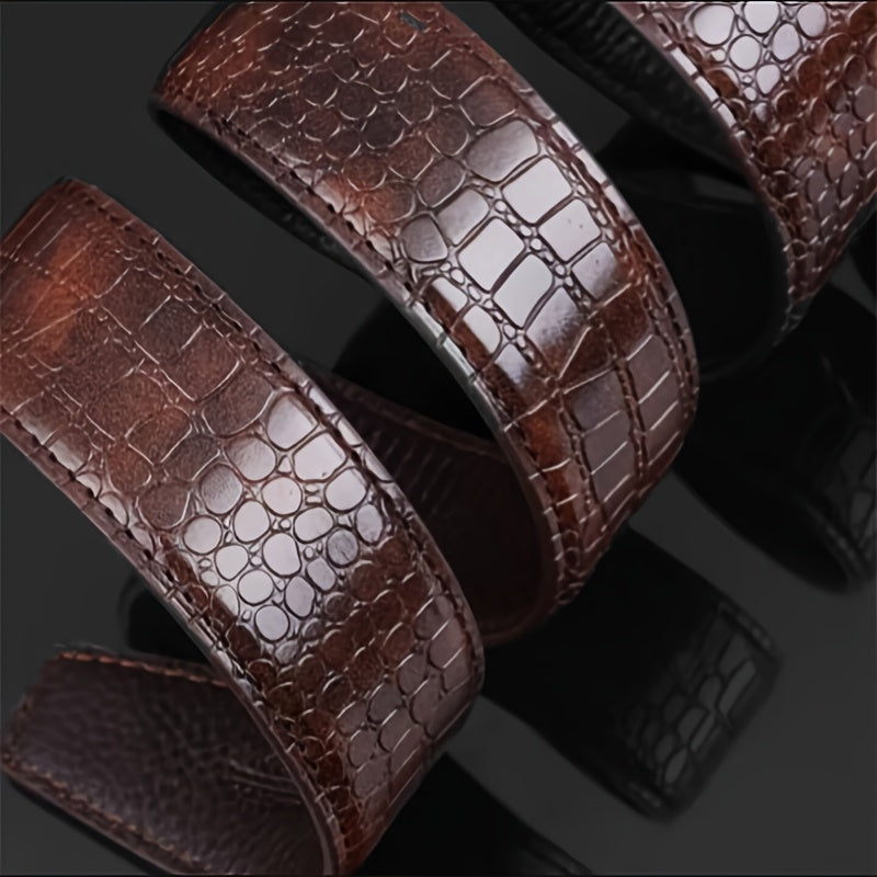 Ceinture Homme à Boucle Automatique en Cuir Synthétique – Motif Crocodile, Marron et Noir, Boucle en Alliage Doré, Style Élégant Décontracté et Professionnel, Parfaite pour Pantalons Habillés, Accessoire Formelle, Design Sophistiqué, Construction Durable