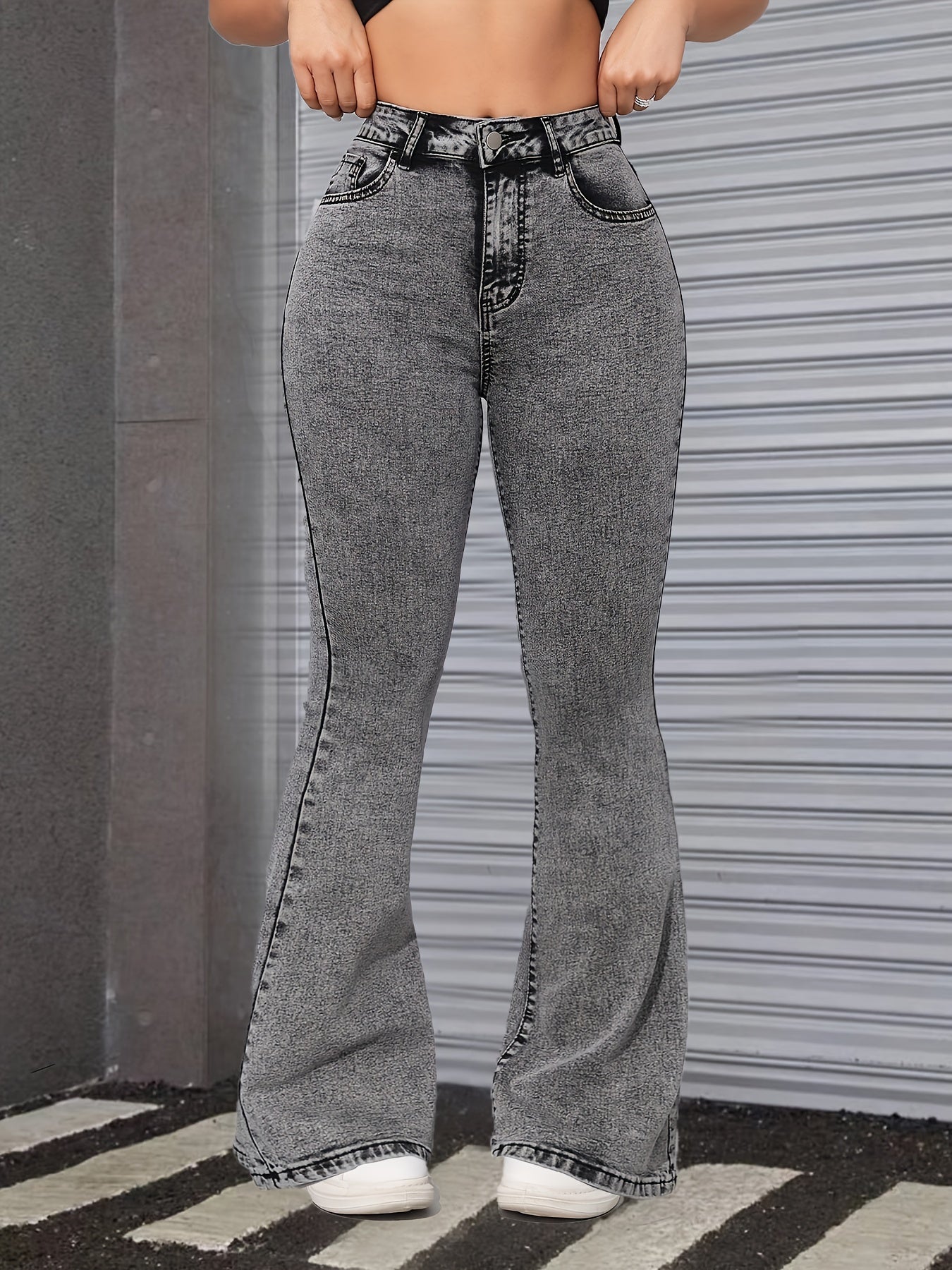 Jeans Femme Gris Style Snowflake Extensible Slim-Fit Polyvalent