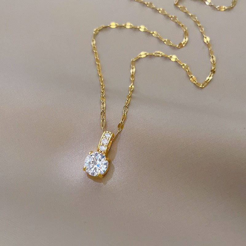 Collier pendentif en acier inoxydable plaqué or – zirconia synthétique micro-incrusté, chaîne réglable minimaliste tendance, bijou cadeau pour femme