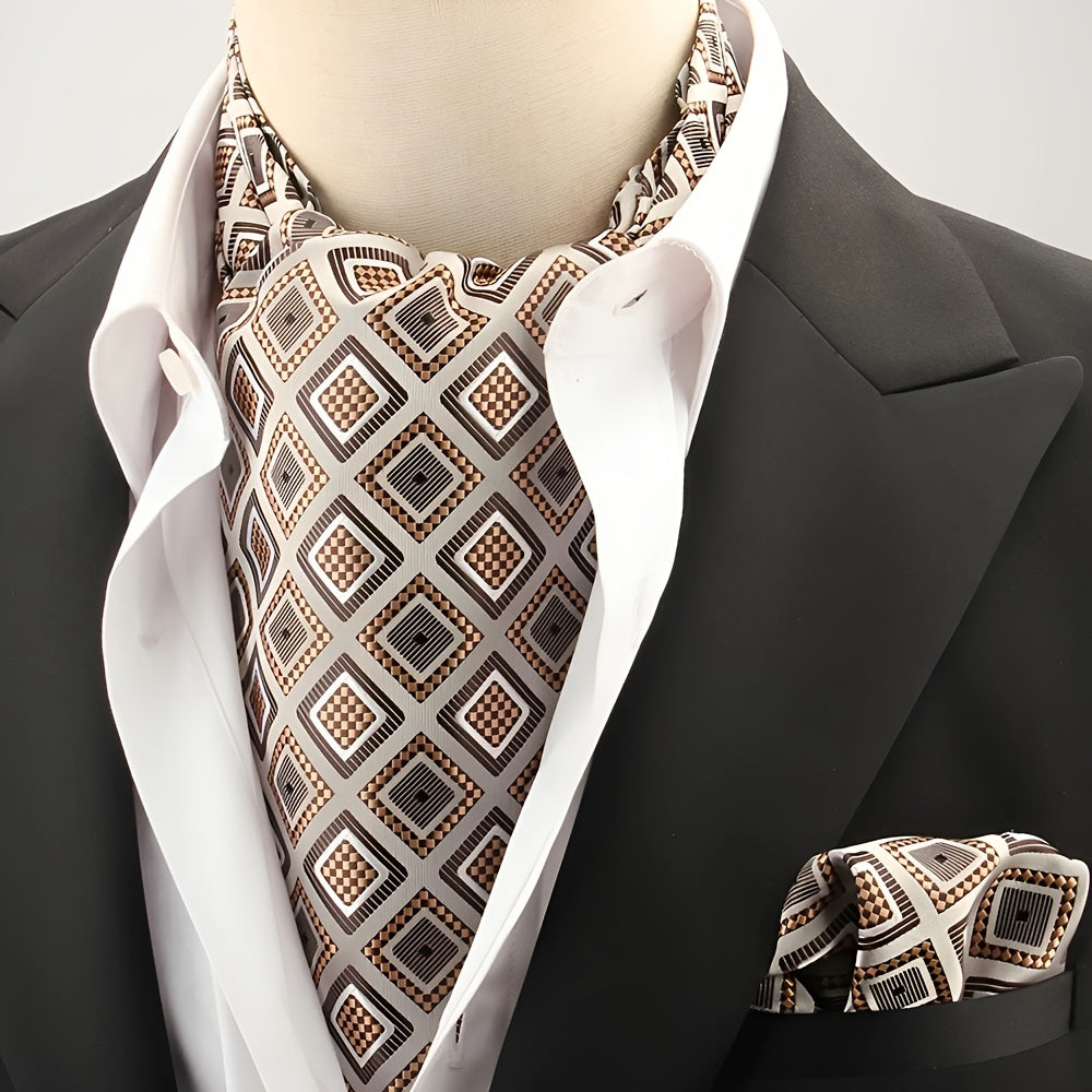 2pcs Ascot Homme – Écharpe et Pochette Style Rétro Britannique pour Mariages et Événements, Motifs Pois/Paisley/Fleur