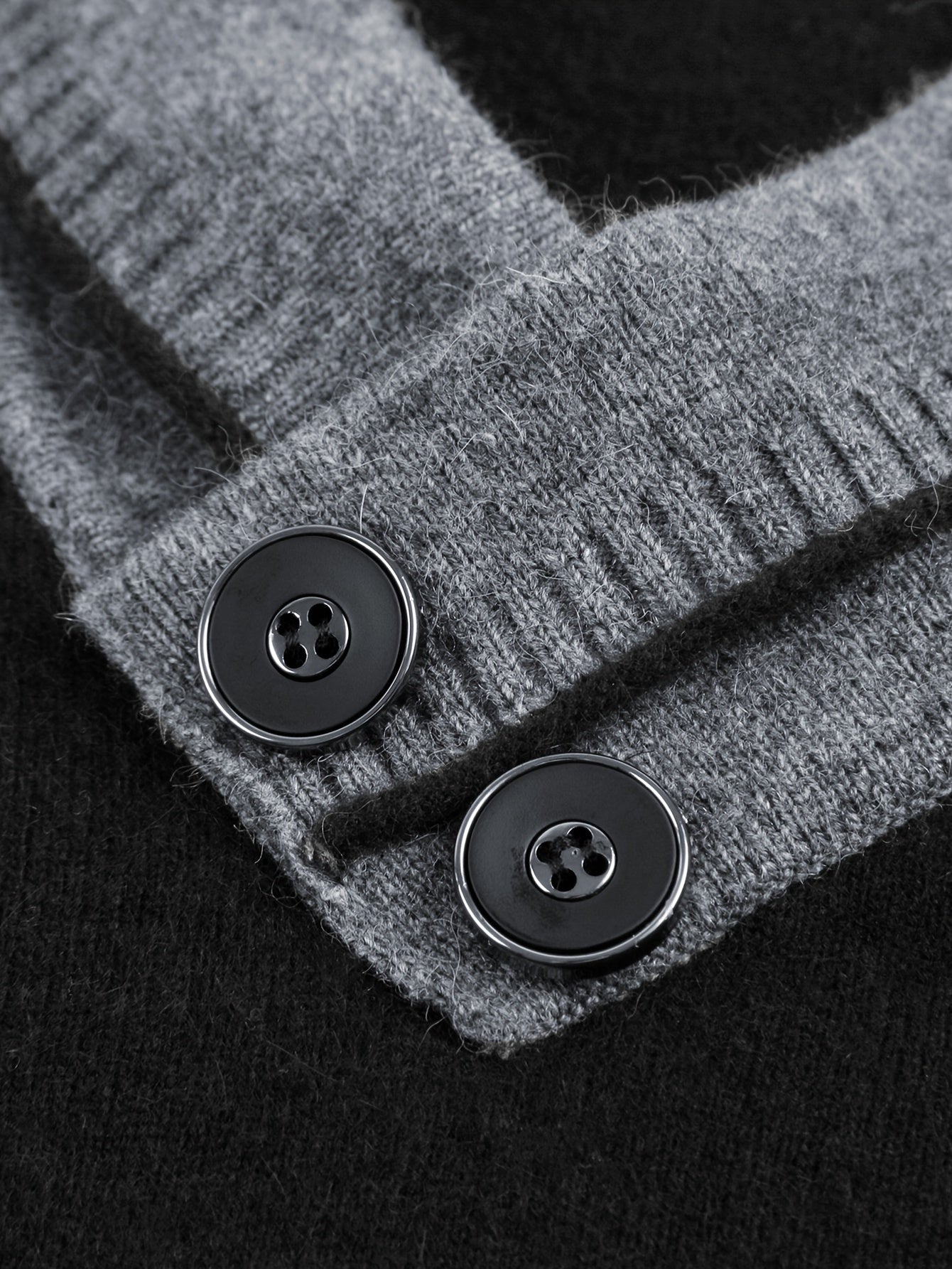 1pc Men'S Winter V-Neck Sweater with Dual Button Detail - Color Block Knit Pullover, Viscose Fabric, Long Sleeve, Regular Fit, Casual Style for Fall/Winter - Soft, Warm, Skin-Friendly Inner Layer, Thick