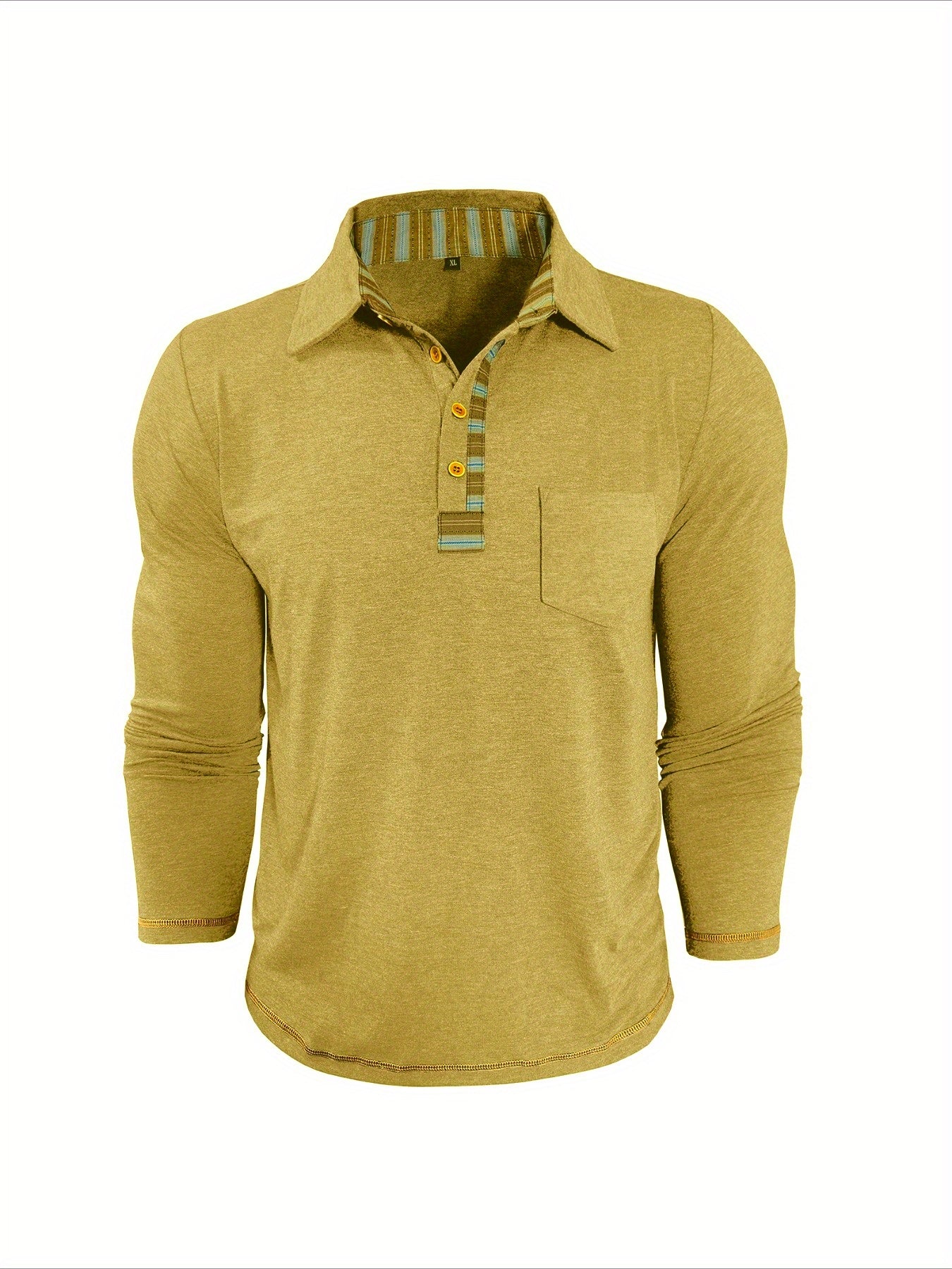 Plus Size Men's Retro Casual Shirt - Long Sleeve Button-Up with Color Block Detailing, Machine Washable Spring/Fall Top for Casual Attire, PLUS SIZE