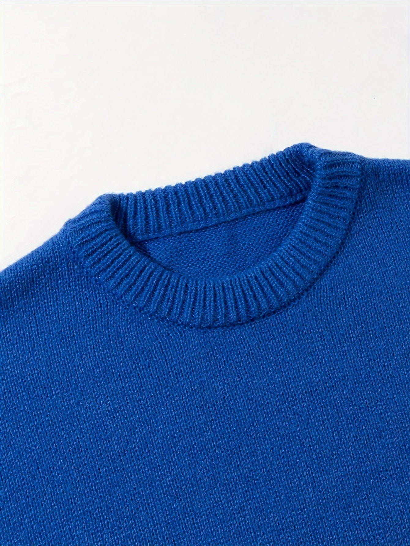 Unisex Casual Knit Sweater - Loose Fit, Long Sleeve, Round Neck, Solid Color Blue, Perfect for Fall/Winter Fashion, Essential for Casual Attire, Ribbed Texture, Machine Washable, Ribbed Sweate