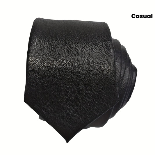 Cravate Homme Slim en Cuir PU – Unie, Style Skinny pour Bureau et Fêtes