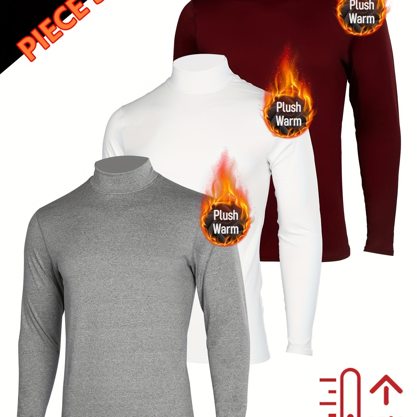 3pcs Sous-Vêtements Thermiques Homme – Col Montant Manches Longues