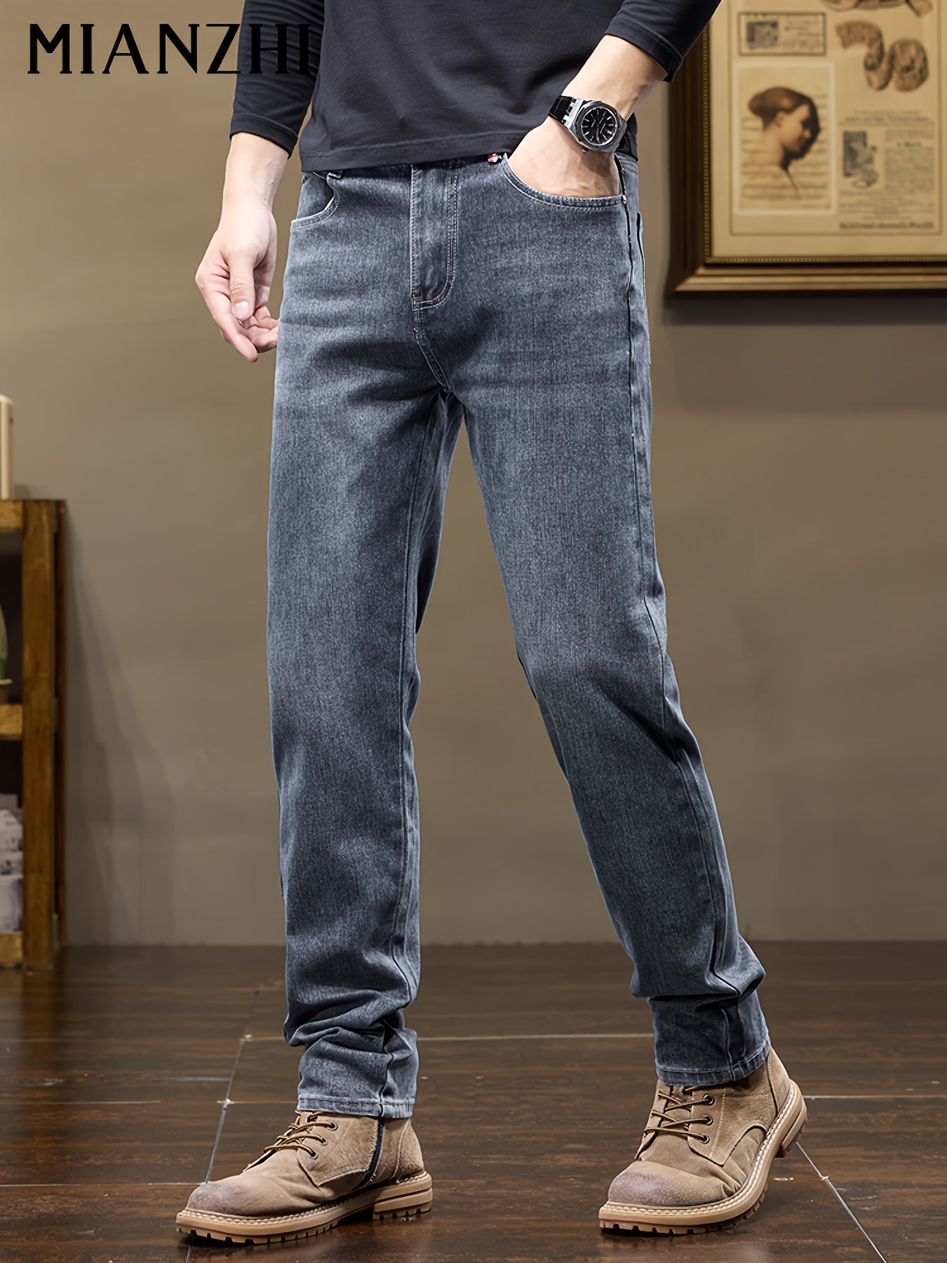 Jean droit premium pour homme – pantalon décontracté ample et stylé, polyvalent, épais, idéal pour l’automne et le quotidien