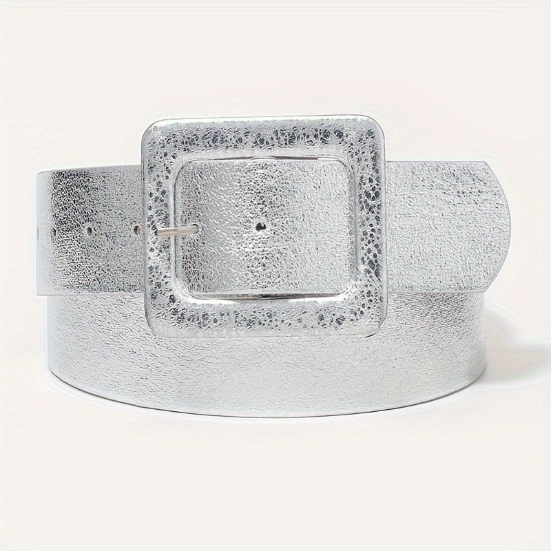 Ceinture élégante argentée – Design large, parfaite pour femmes grande taille, apporte une touche de sophistication à toute robe ou haut, accentuant la taille