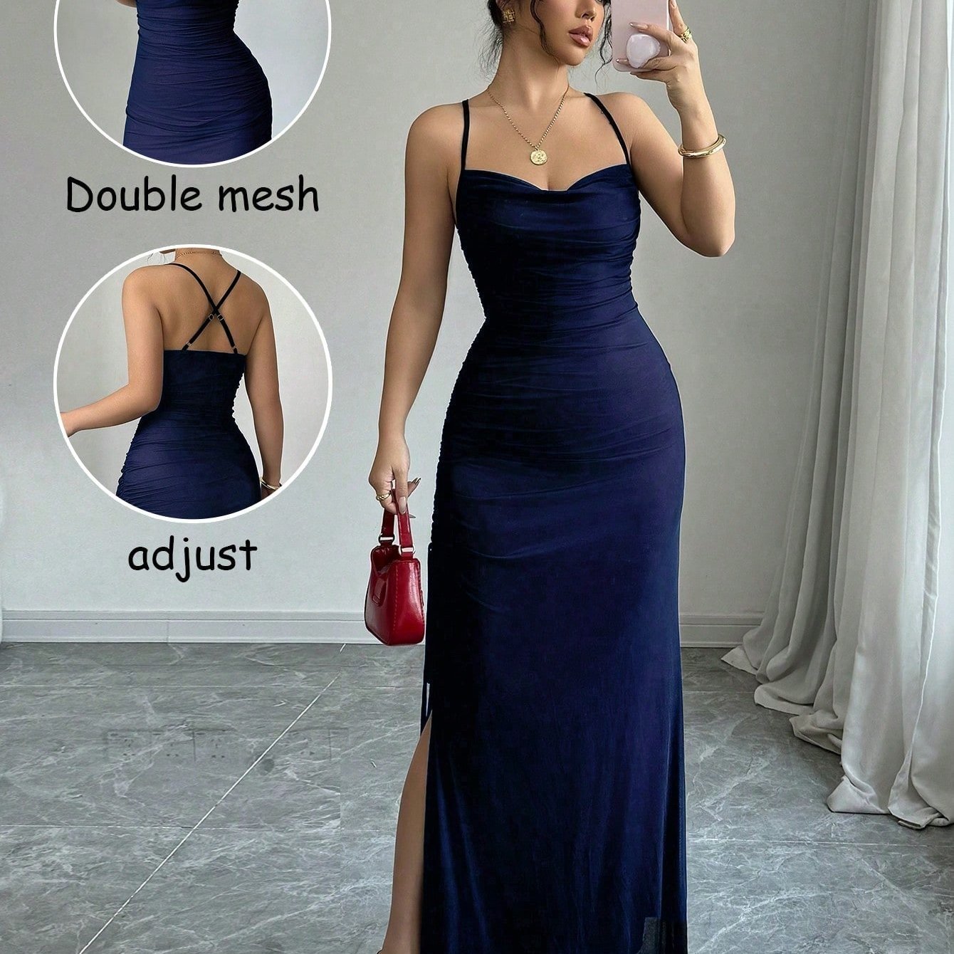 Robe de soirée élégante dos nu pour femme - Robe de cérémonie extensible pour événements formels et occasions spéciales au quotidien - Lavable en machine, mode polyvalente, tissu très élastique, détails en double maille