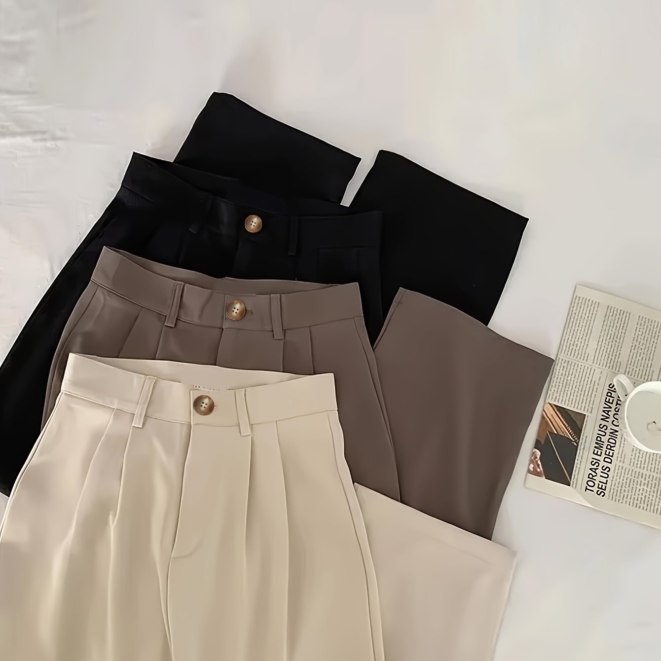 Lot de 3 Pantalons Femme Élégants Droits – Style Bureau avec Boutons