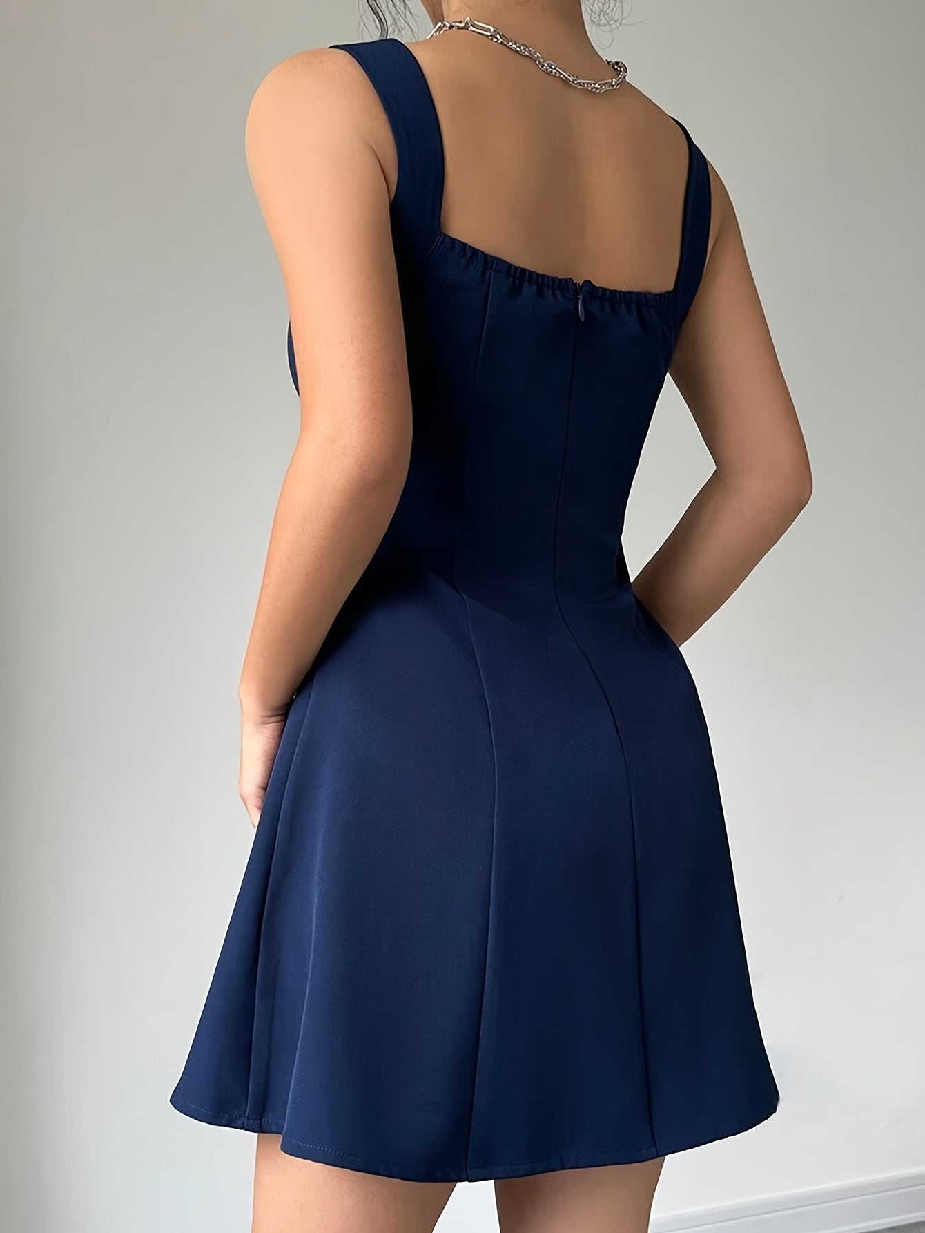 obe femme rose pastel sans manches – Col carré, jupe A-line évasée, chic