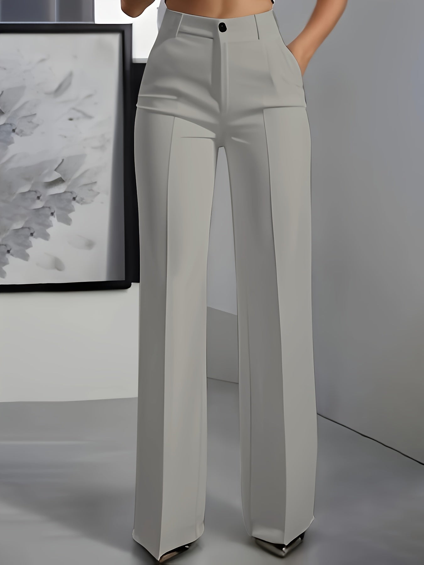 Pantalon Femme Blanc Élégant – Jambe Large avec Boutons