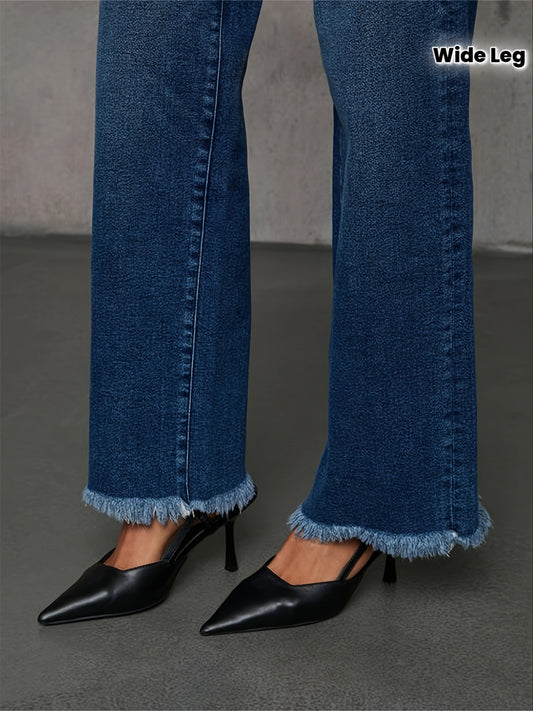 Jean évasé en denim élégant et polyvalent pour femme taille pantalon court à jambes larges