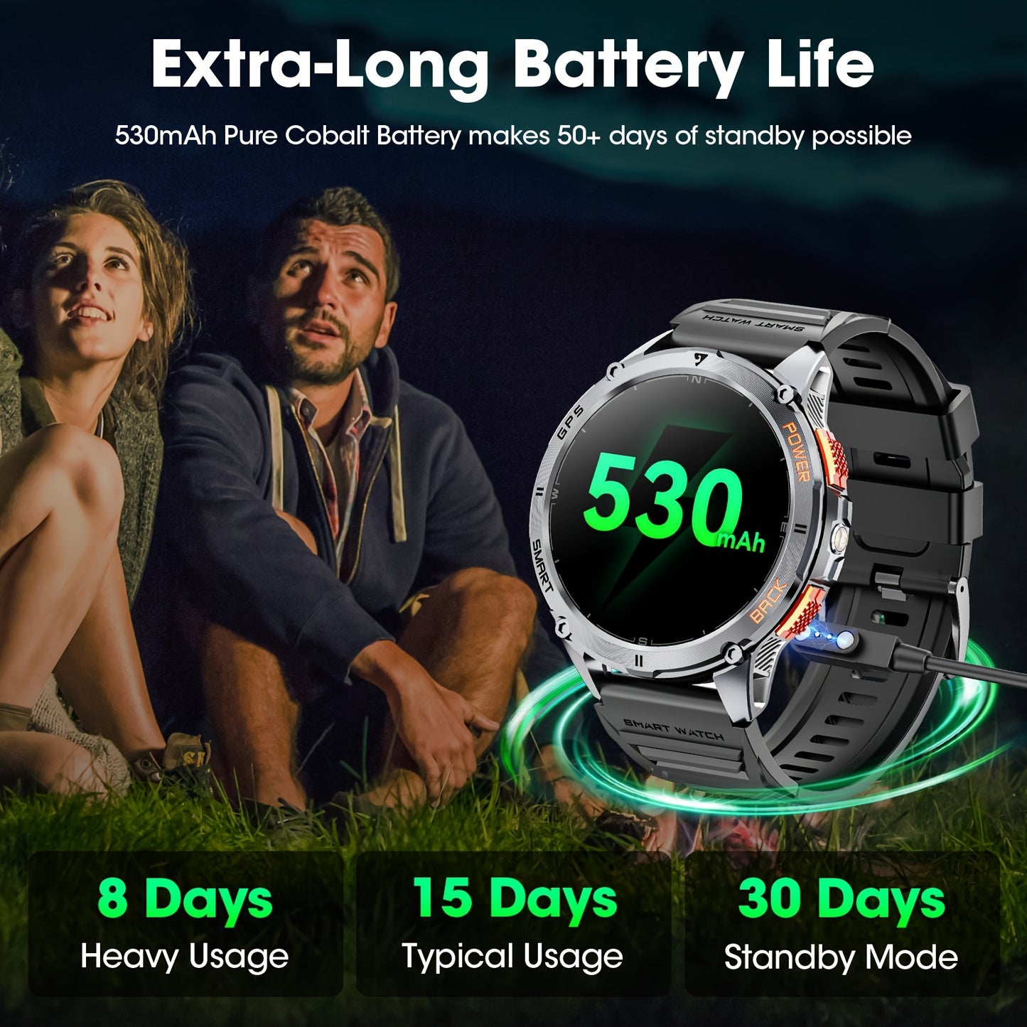 Montre Connectée GPS – Écran AMOLED 1,43", Grande Autonomie, Appels Sans Fil, Modes Sport, Lampe Torche LED, Smartwatch Outdoor Haute Précision